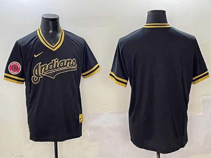 Men Cleveland Indians Blank Black Gold Game 2025 Nike MLB Jersey style 2